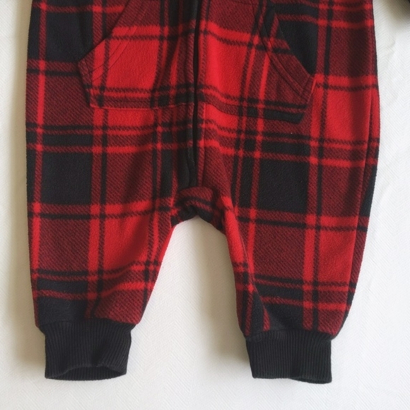 george red plaid fleece zipper jumpsuit with hood 3-6 months baby unisex - Picture 3 of 7
